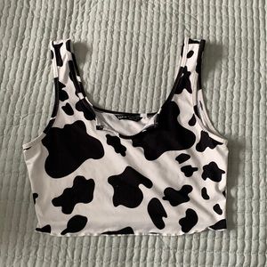 Cow print tank crop